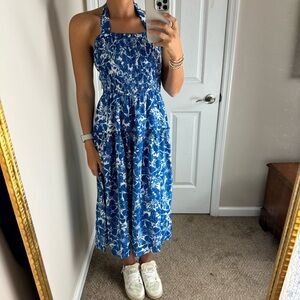 Blue and white dress